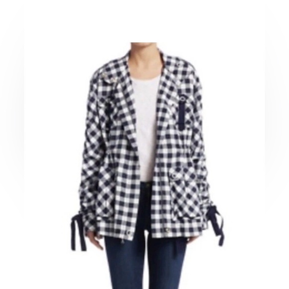 NWT Jonathan Simkhai Checkered Utility Jacket in Navy and White - Picture 5 of 6